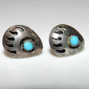 Sterling Silver Turquoise Bear Paw Claw Earrings